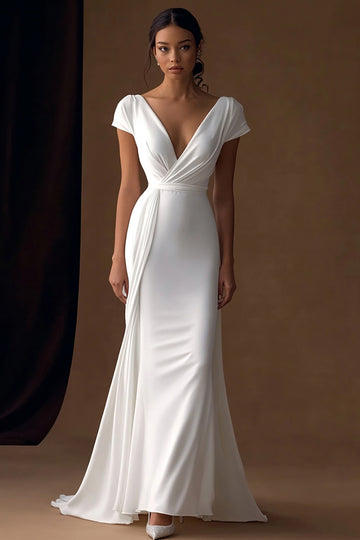 Ivory Mermaid V-Neck Engagement Dress